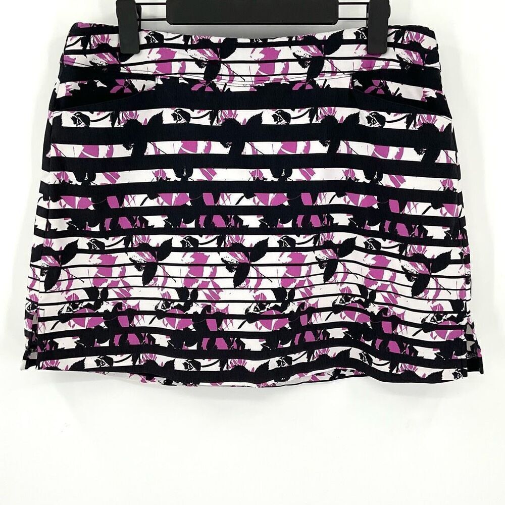 Lady Hagen Floral Stretch Pull On‎ Golf Skort Women 14 Black White Purple Sports